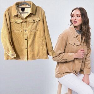 Tan Corduroy Button Up Jacket - Sherpa Lined Size Large NWT - Love Tree